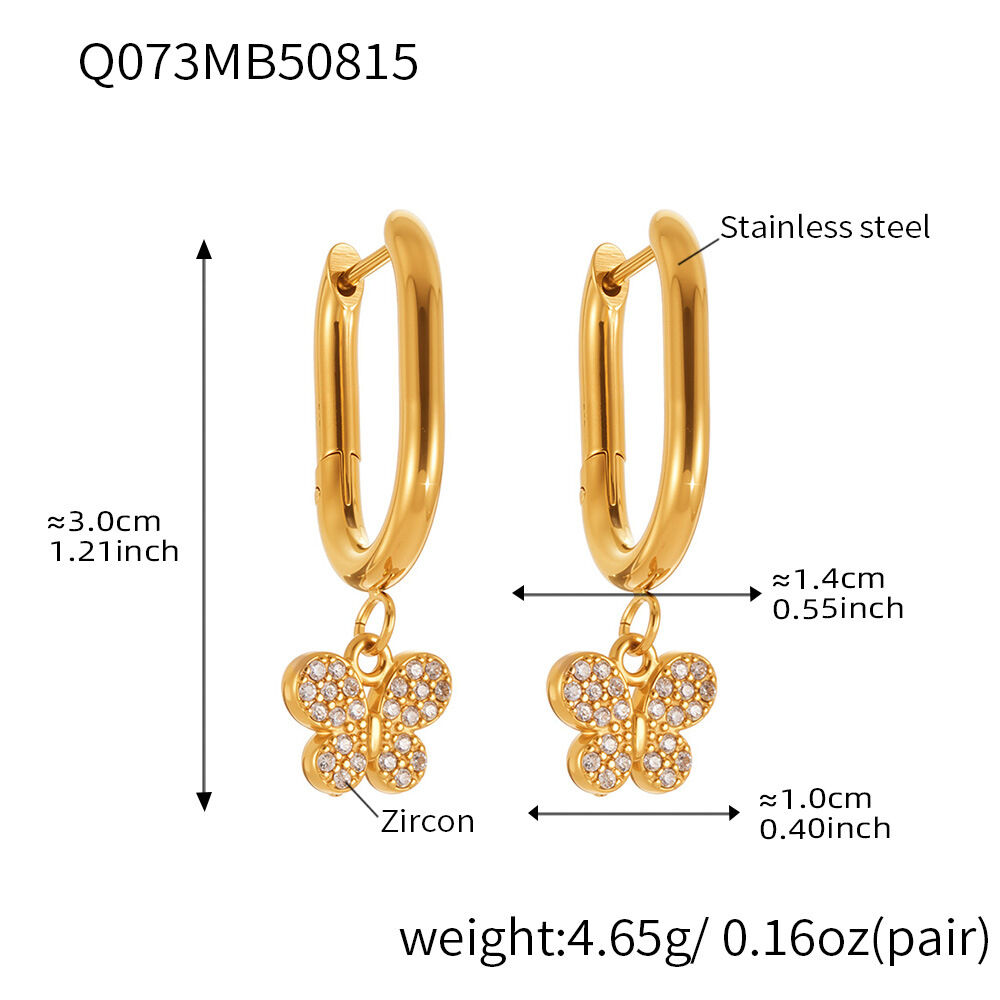 Q073-Goldene Schmetterling Zirkon U-förmige Ohrringe Bild12