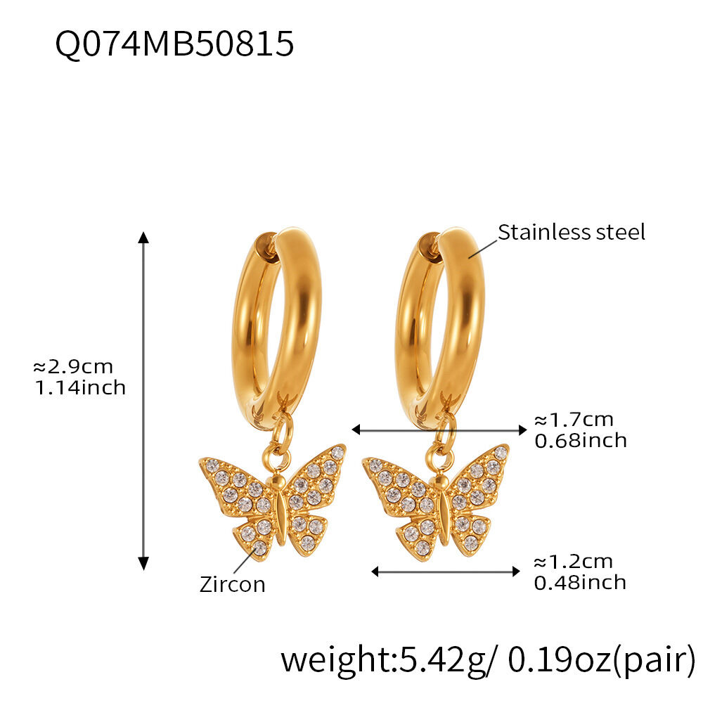 Q074-Goldene Schmetterling Zirkon Ohrringe Bild13