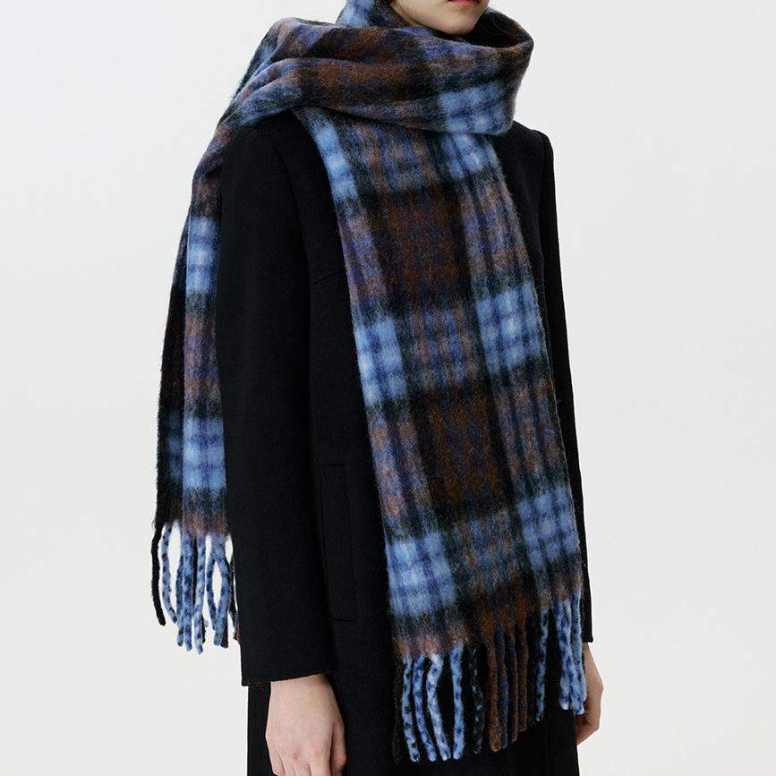 1 Piece Classic Blue Plaid Wool Women's Winter Scarves h5