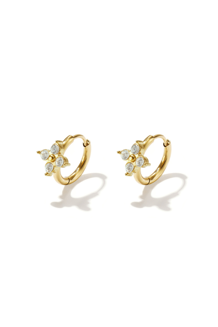 Small hoop earrings with clover-shaped stones