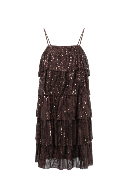 Tessuto Fibra Di Poliestere Donna Mini Abito Elegante Paillettes 2