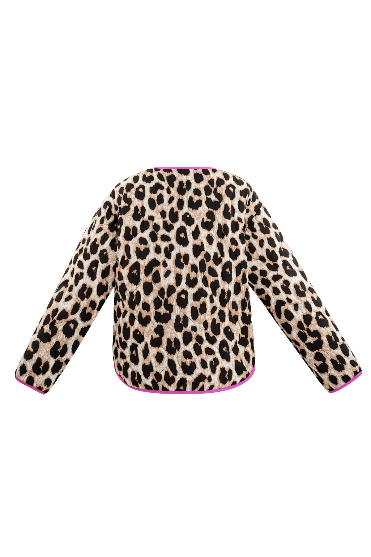 Giubbotto da donna in pelliccia sintetica con stampa leopardo e bordo rosa fluo h5 Immagine6