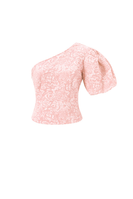 Woven Polyester Fiber Women's One-Shoulder Top Elegant Floral Print 2
