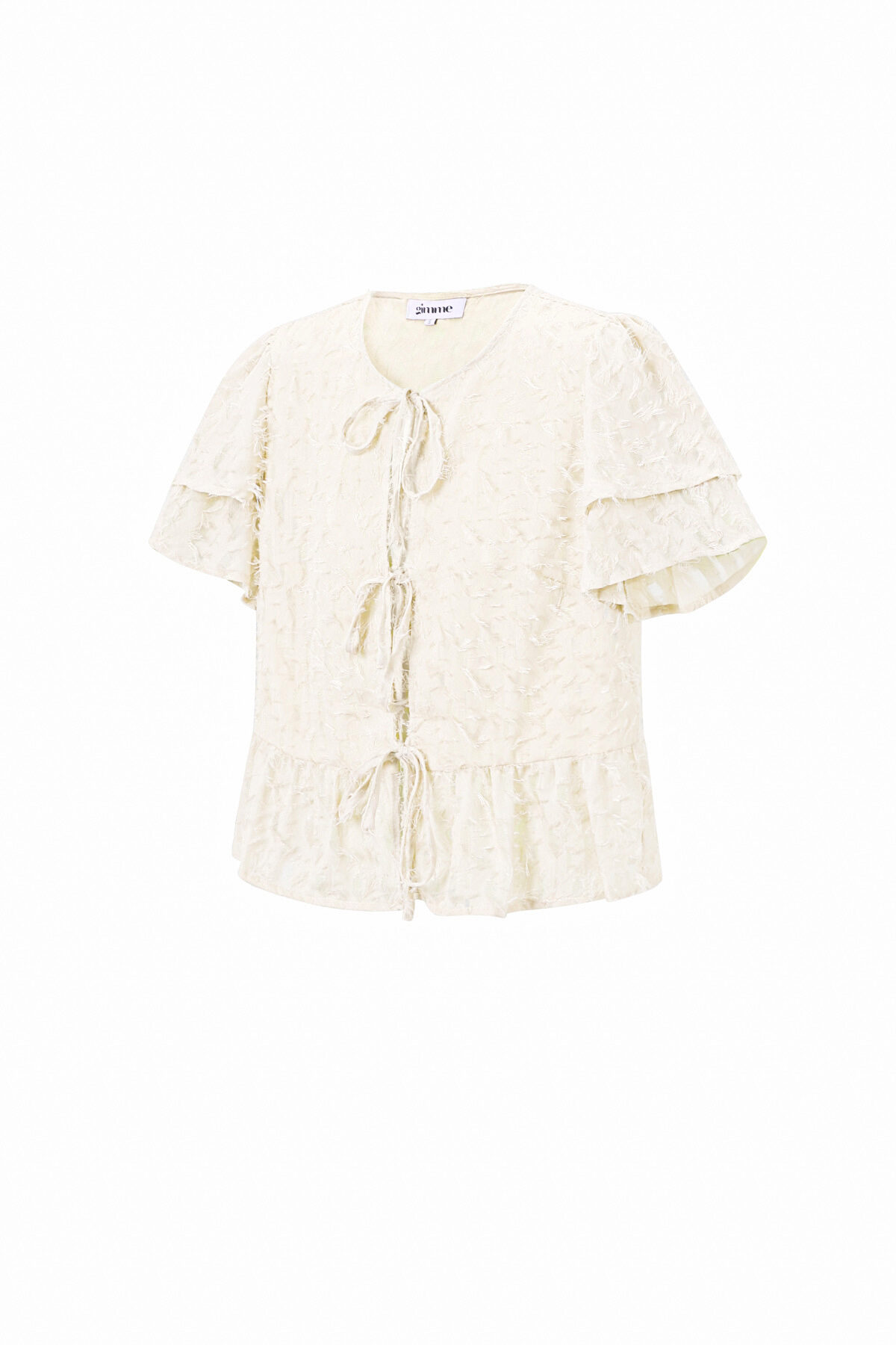 Woven Polyester Fiber Women's Short Sleeve Tops Elegant Tie-up Solid Color h5 Picture2