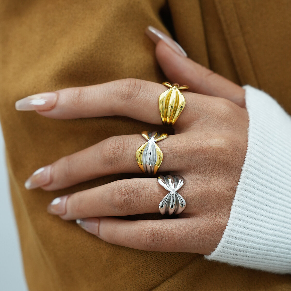 1 Piece  Daily Irregular Shape Stainless Steel Waterproof   Gold Color Women's Statement Rings h5 Picture3