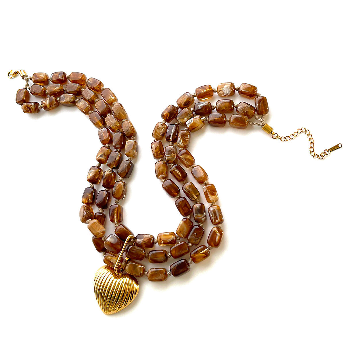 1 Piece Resin Beads Heart Pendant Gold Color Layered Necklace h5 