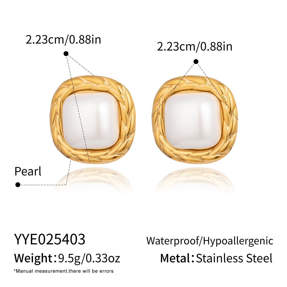 Elegant Pearl Stainless Steel Waterproof Gold Color Earrings Set 
