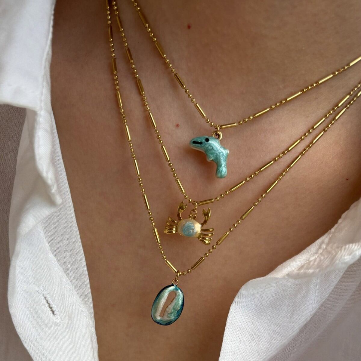 1 Piece Stainless Steel Waterproof Enamel Oceanic Animal Pendant Necklace
