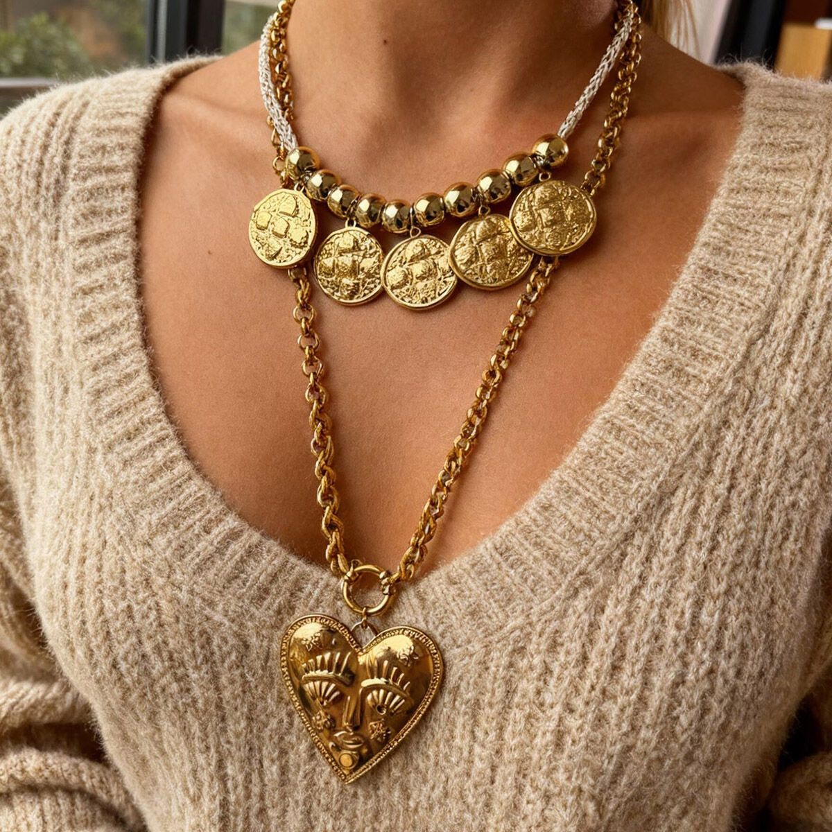 1 Piece Heart Gold Color Pendant Necklace