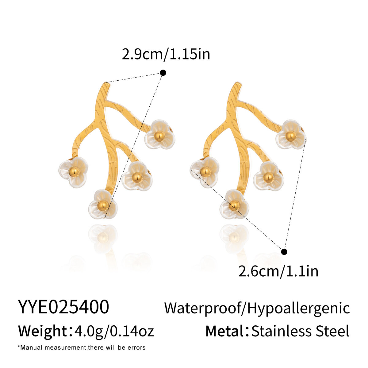 1 Pair Romantic Flower Stainless Steel Waterproof Gold Color Shell Stud Earrings h5