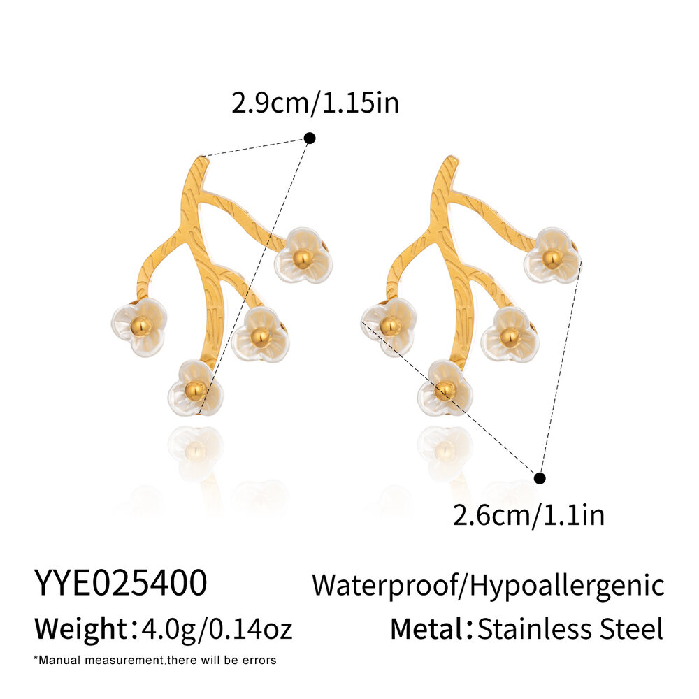 1 Pair Romantic Flower Stainless Steel Waterproof Gold Color Shell Stud Earrings