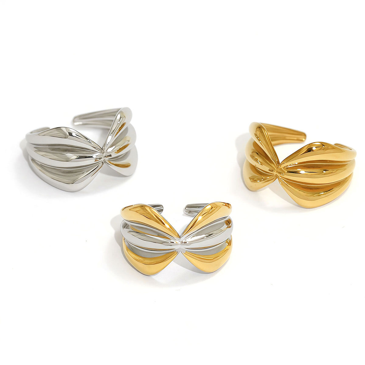 1 Piece  Daily Irregular Shape Stainless Steel Waterproof   Gold Color Women's Statement Rings Picture6