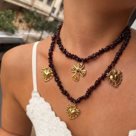 1 Piece Natural Stone Stainless Steel Cross Layered Necklace