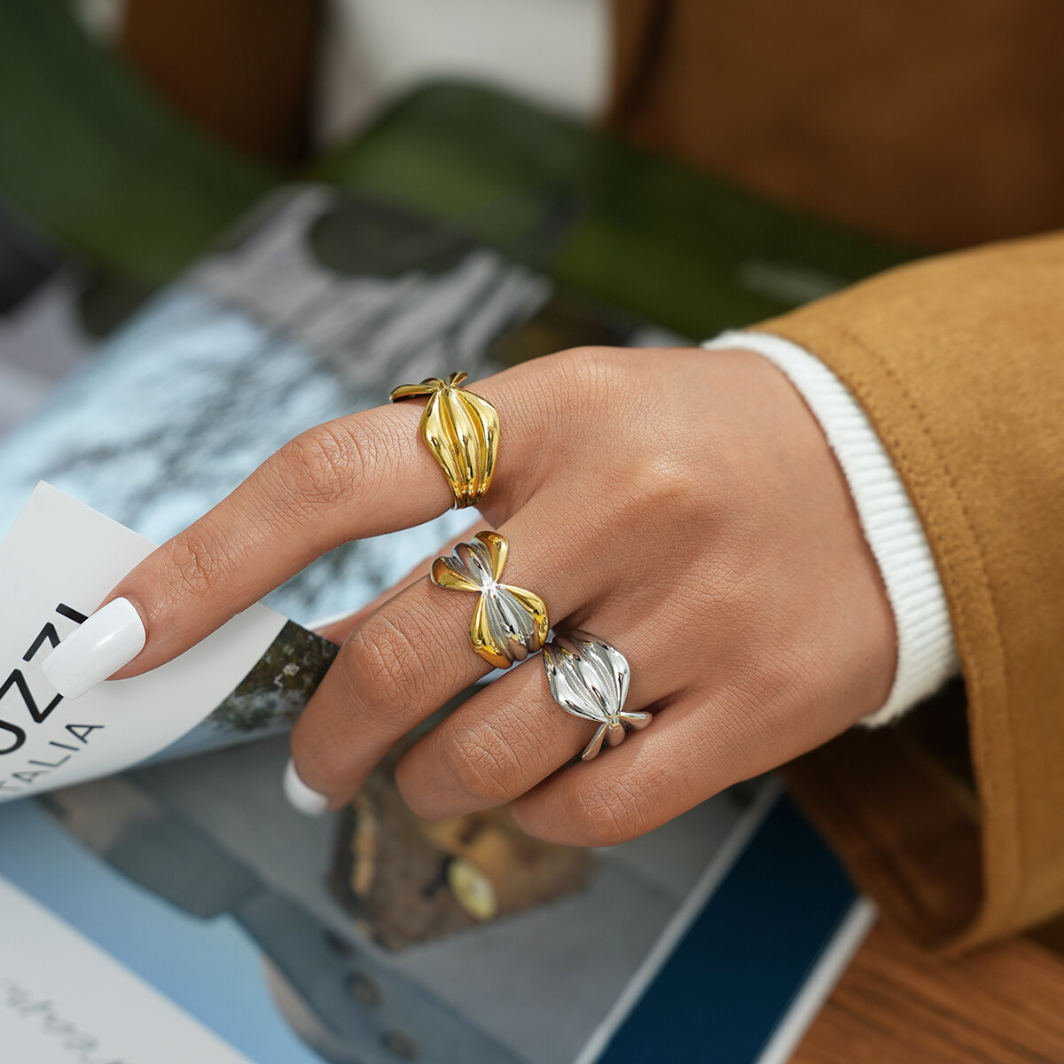 1 stuk dagelijkse, onregelmatig gevormde, waterdichte, goudkleurige statement ring voor dames van roestvrij staal