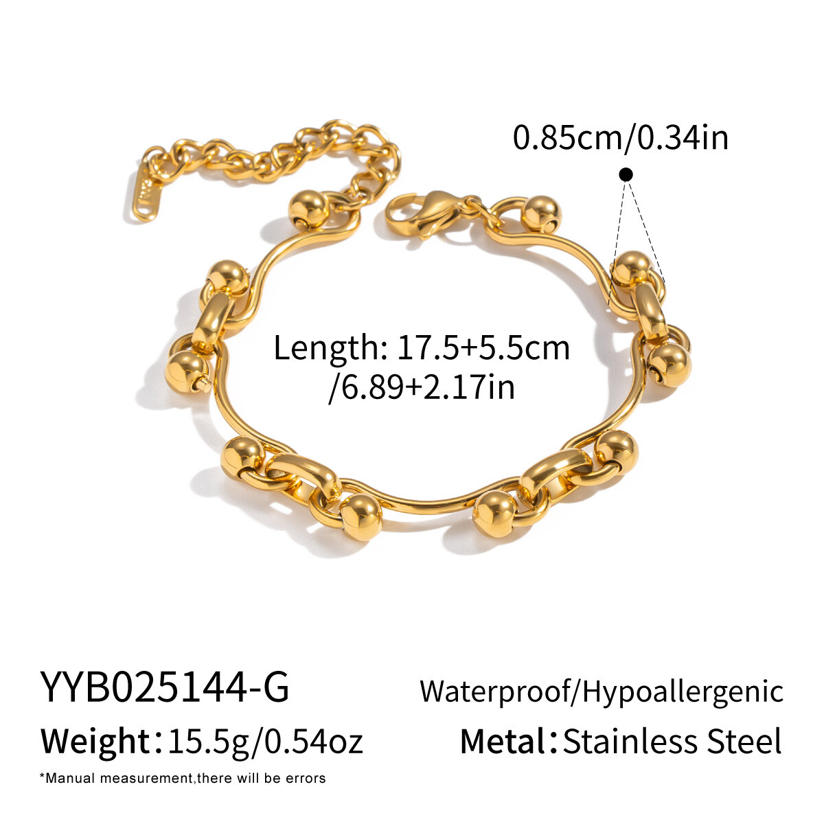 1 Piece Irregular Shape Circle Stainless Steel Waterproof Gold Color Chain Bracelet 