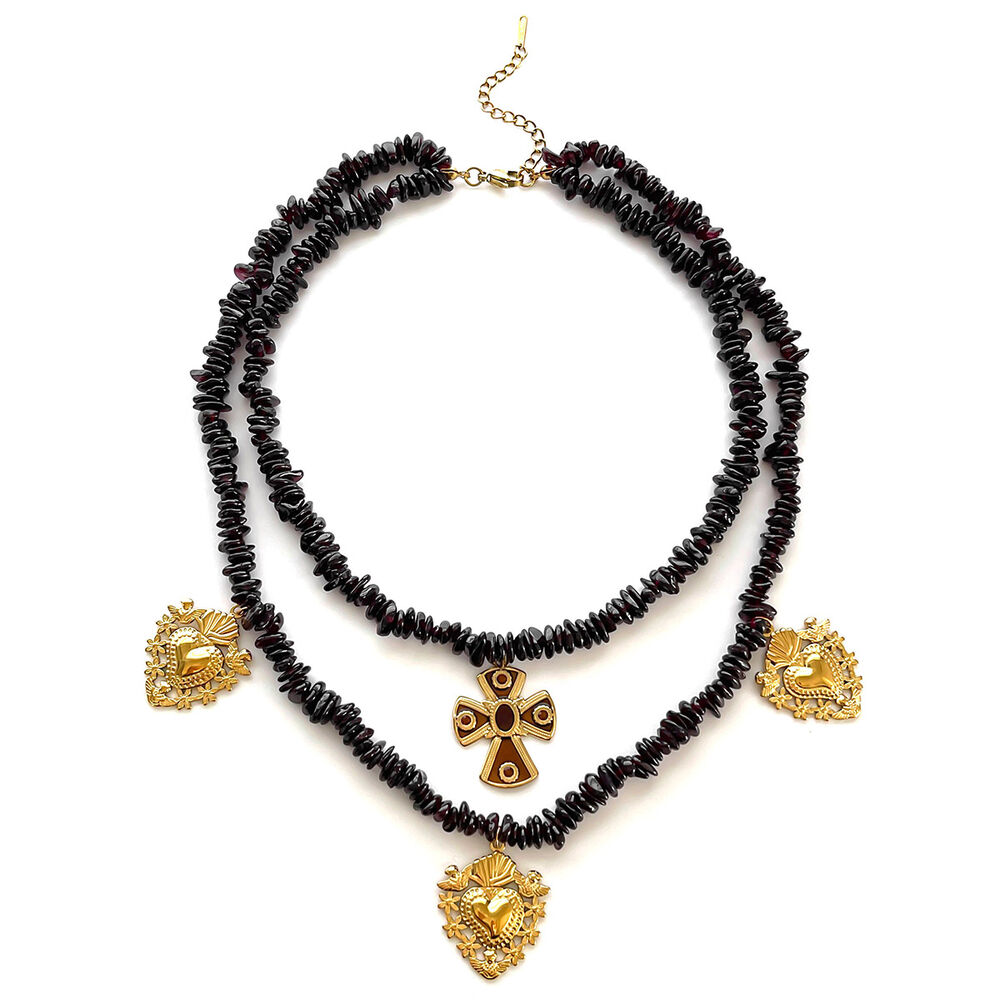 1 Piece Natural Stone Stainless Steel Cross Layered Necklace