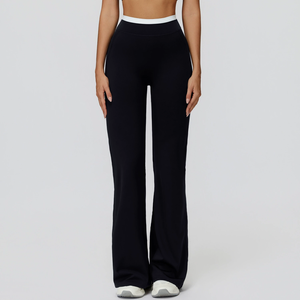 1 Piece Contrast-Color Naked-Feeling Loose Sports Casual Long Pants h5