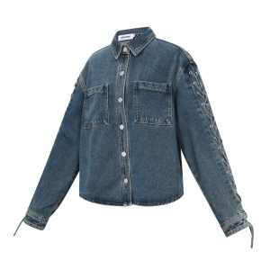 Woven Cotton Women's Denim Jacket Casual Tie-Up h5 Picture2