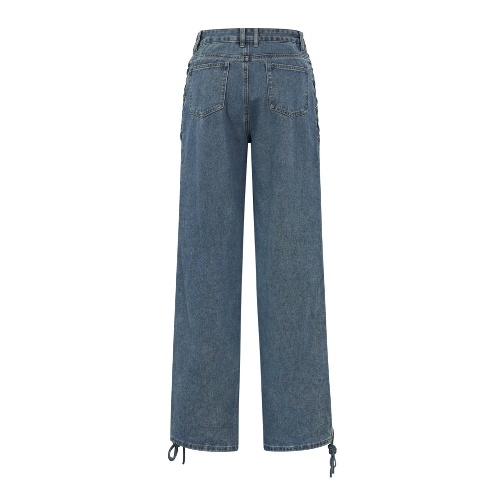 Woven Cotton Women's Straight Leg Pants Tie-Up Casual h5Picture3