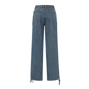 Woven Cotton Women's Straight Leg Pants Tie-Up Casual h5 Picture3