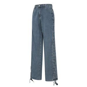 Woven Cotton Women's Straight Leg Pants Tie-Up Casual h5 Picture2