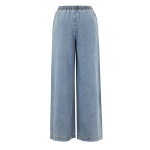 Woven Cotton Women's Wide Leg Denim Pants Sporty Solid Color h5 Picture3