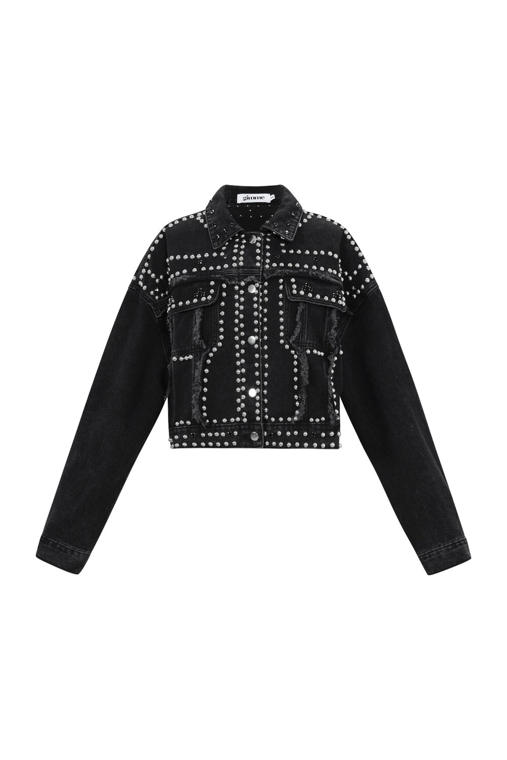 Woven Cotton Women's Denim Jacket Street Solid Color Studded Design
