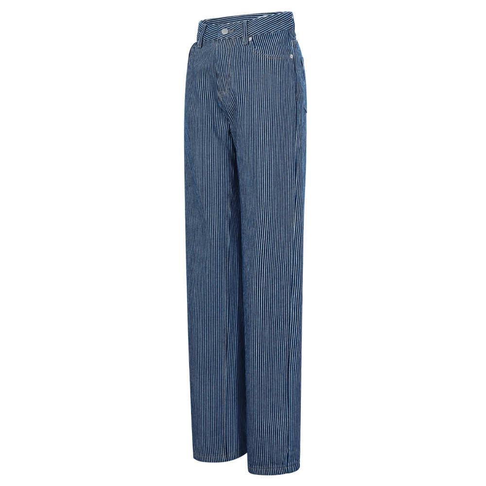 Woven Cotton Women's Straight Leg Pants Casual Stripes h5Picture2