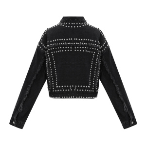 Woven Cotton Women's Denim Jacket Street Solid Color Studded Design h5 Picture3