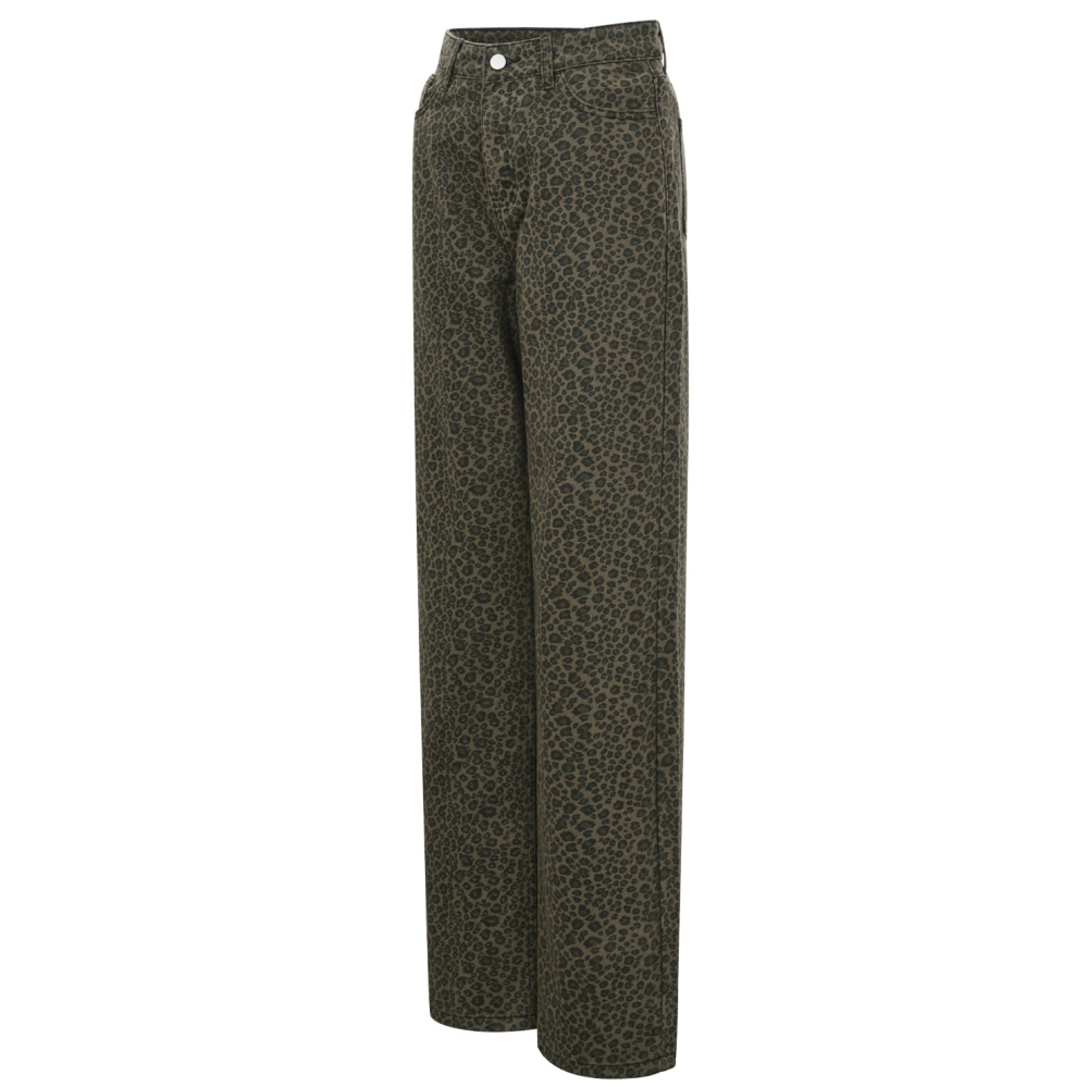 Woven Cotton Women's Straight Leg Pants Leopard Print Fall/Winter Picture2