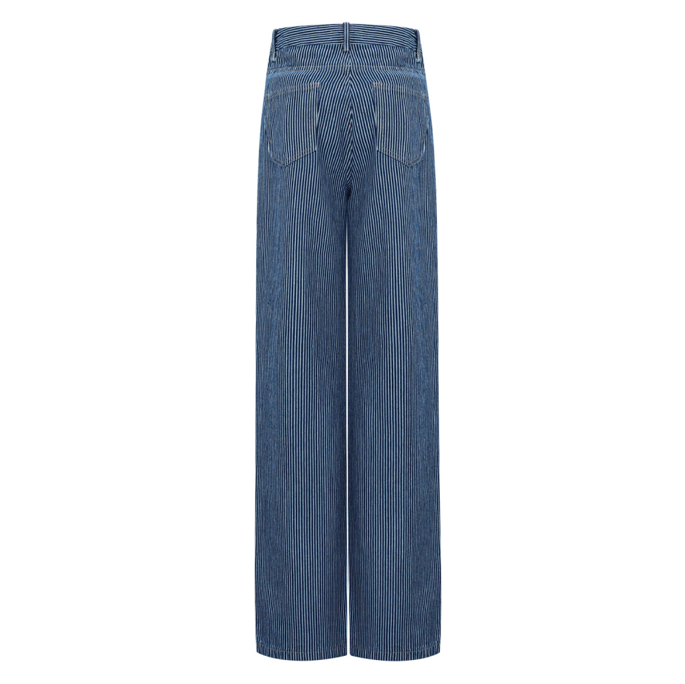 Woven Cotton Women's Straight Leg Pants Casual Stripes h5Picture3