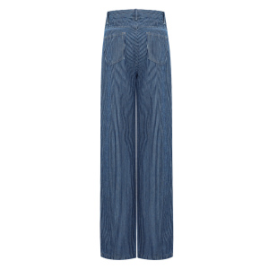Woven Cotton Women's Straight Leg Pants Casual Stripes h5 Picture3