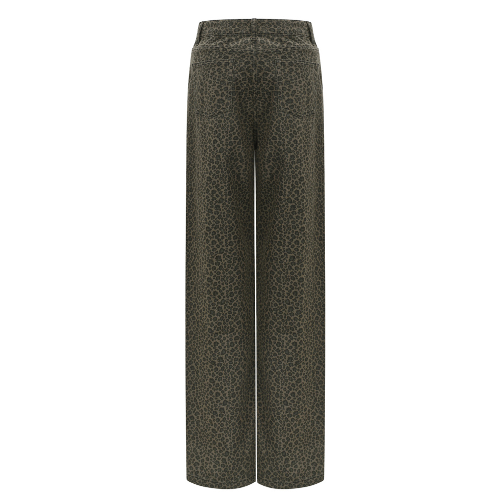 Woven Cotton Women's Straight Leg Pants Leopard Print Fall/Winter Picture3