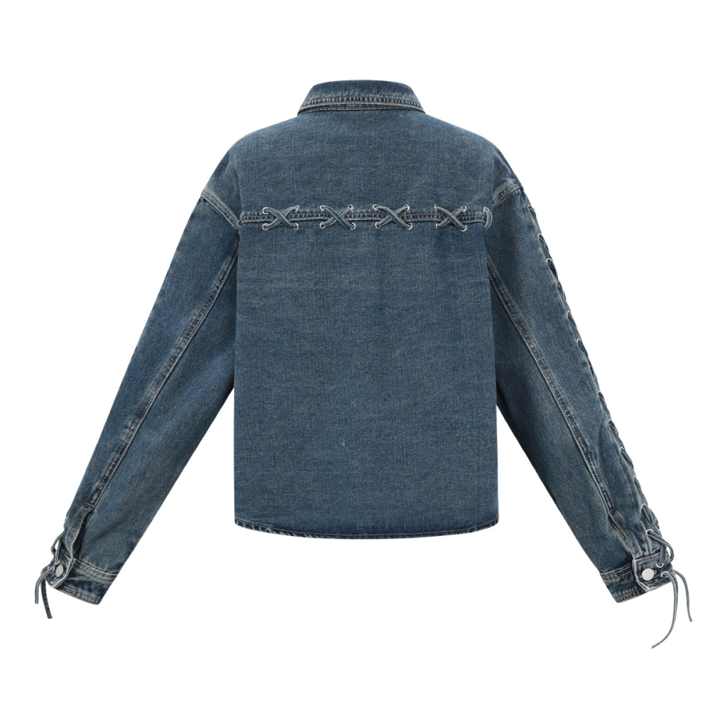 Woven Cotton Women's Denim Jacket Casual Tie-Up Picture3