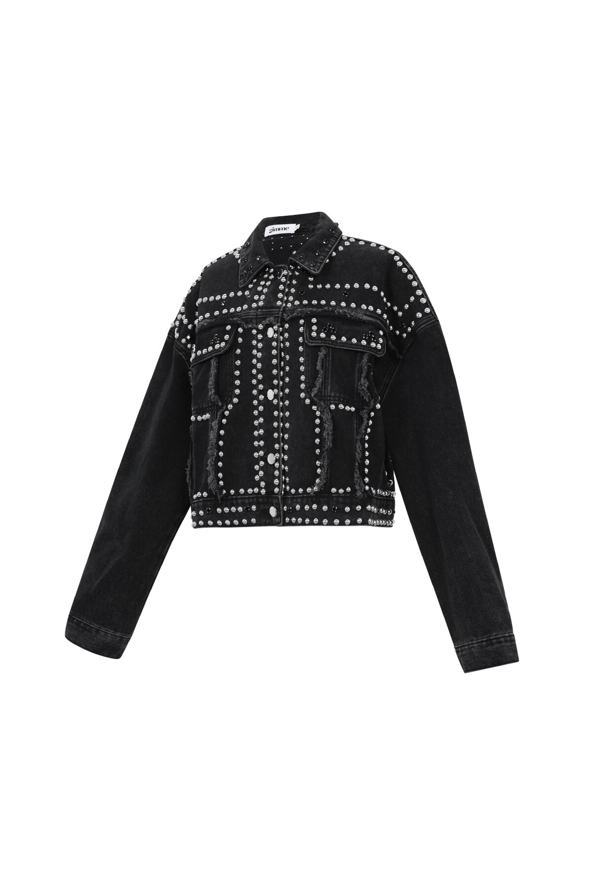 Woven Cotton Women's Denim Jacket Street Solid Color Studded Design h5Picture2