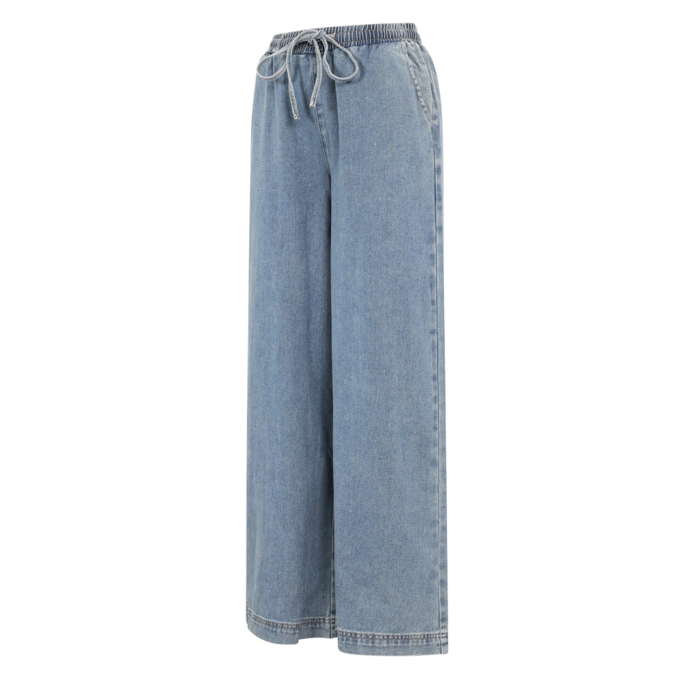 Woven Cotton Women's Wide Leg Denim Pants Sporty Solid Color Picture2