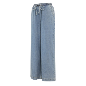 Woven Cotton Women's Wide Leg Denim Pants Sporty Solid Color h5 Picture2