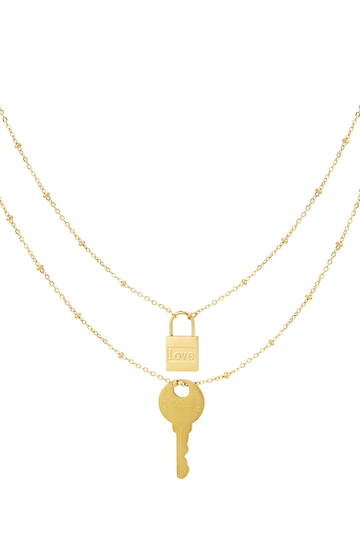 Groothandel Goudkleurig RVS Sleutel Patroon Meerlagig Dames Halsketting Middellange Lengte 40-70 cm Simple Series