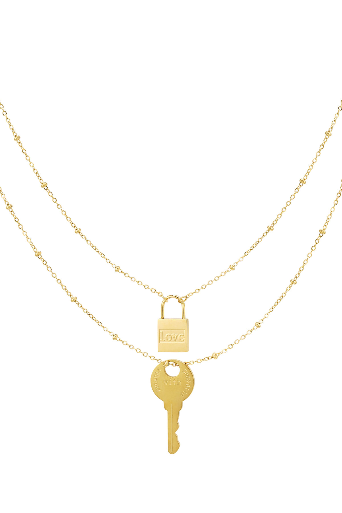 Double chain key and lock - Gold Color Stainless Steel