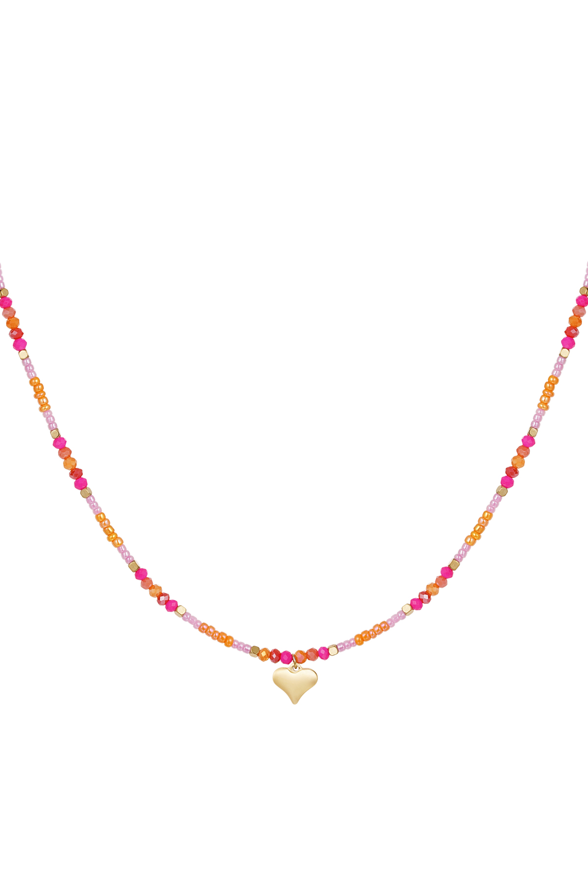 Groothandel Kleurrijk Kralenketting met Hartvormige Bedel - Fuchsia/Multi Glazen Sieraden Set van 1