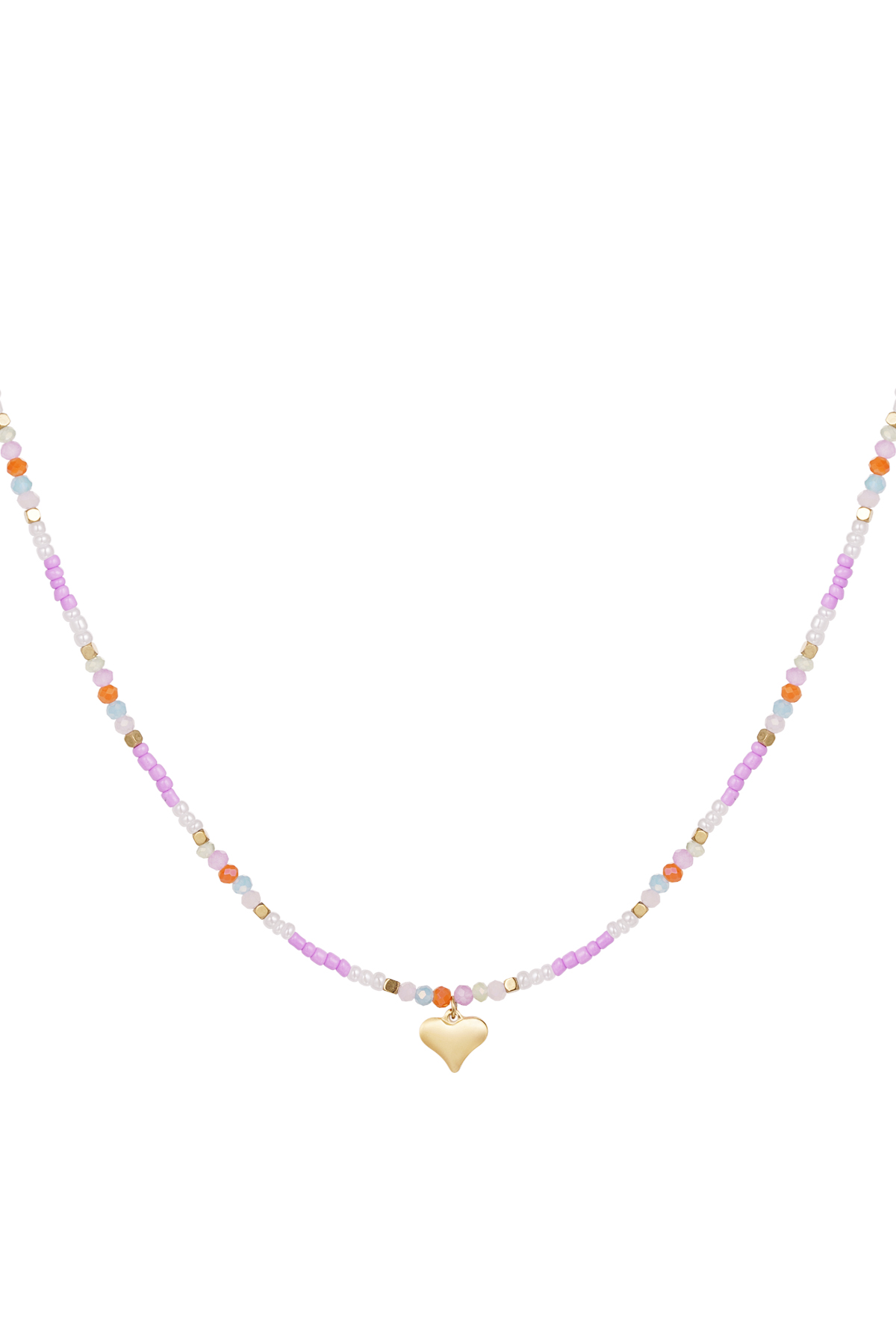 Groothandel Kleurrijk Kralenketting met Hartvormige Bedel - Fuchsia/Multi Glazen Sieraden Set van 1, foto 6 van 6