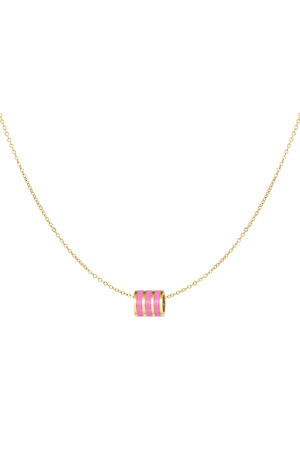 Ketting ronde bedel - Goud kleur/roze h5