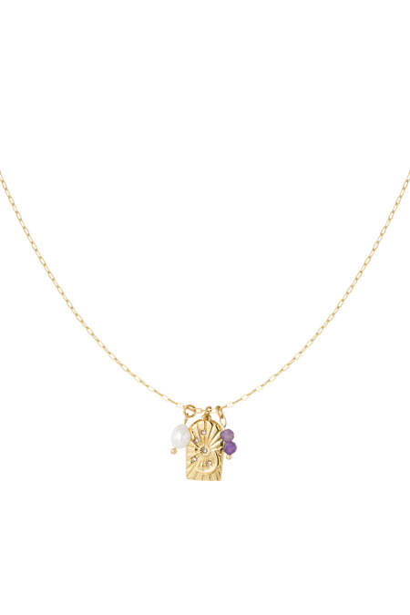 Halskette mit Charm-Party – Goldfarbe/Lila