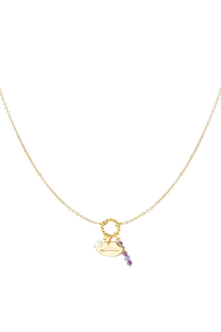 Necklace mouth with beads - Gold color/purple