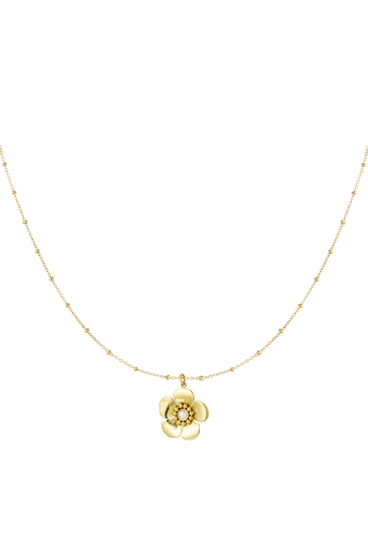 Collier boule avec pendentif fleur et perle - doré 