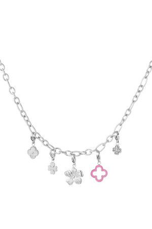 Collana Con Ciondoli Trifoglio E Fiore h5 
