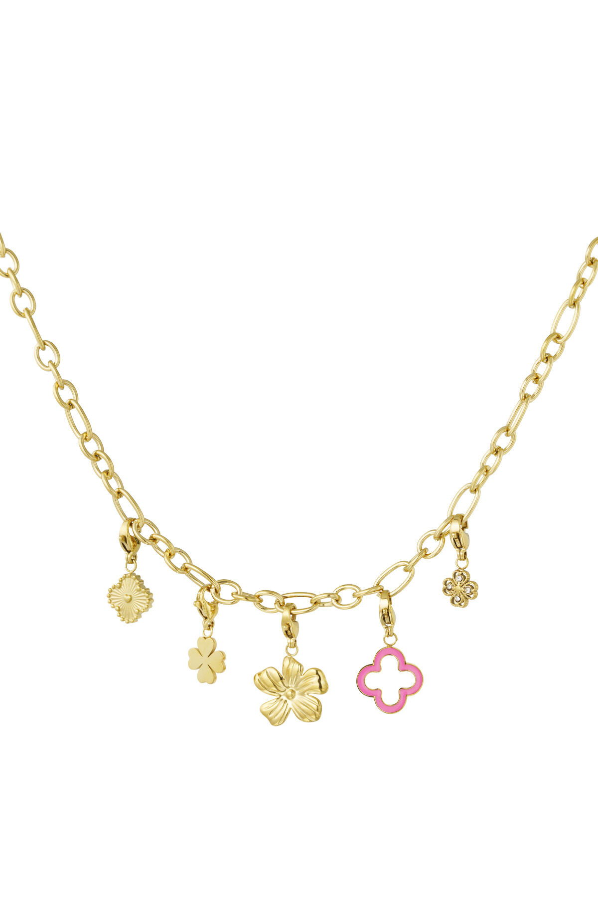 collana con ciondoli trifoglio e fiore h5