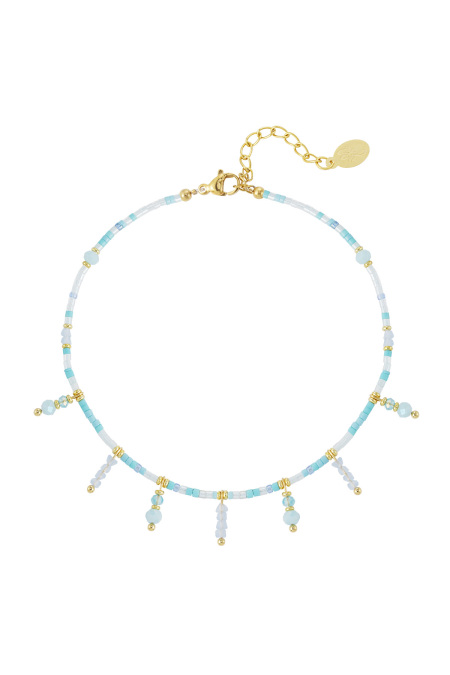 Beaded Bracelet With Beaded Pendants- Blue/Gold Color
