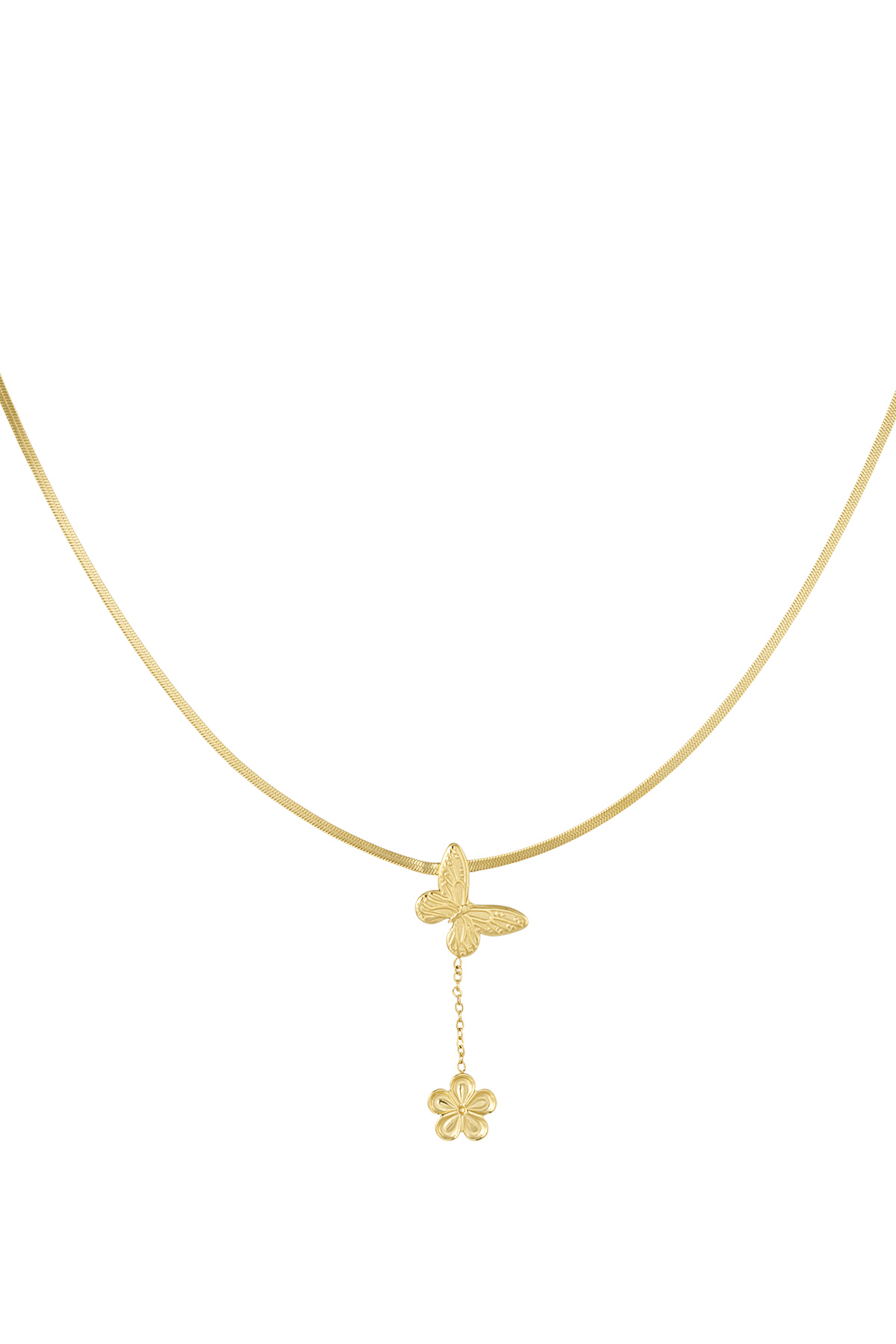 Collier classique avec breloque papillon et fleur - doré h5 