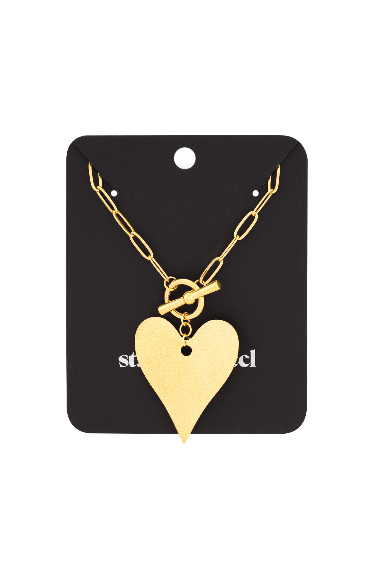 Collier long maillons grand coeur - doré h5Image4